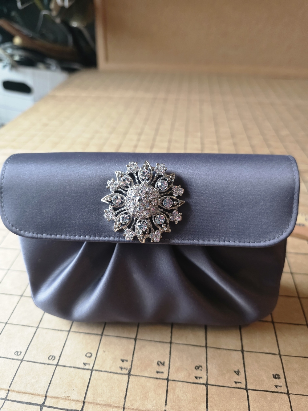 Kate Landry Pleated Satin Rhinestone Evening Clutch Bag NWOT